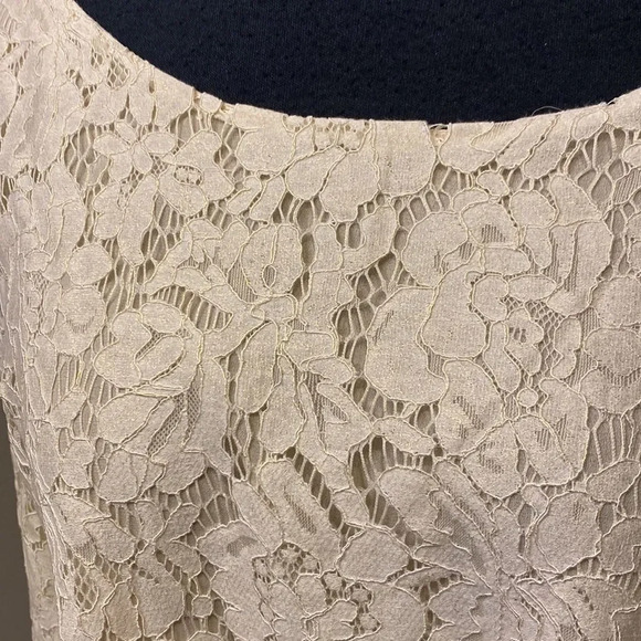 CHASER Medium Metallic Ivory Lace Open Back Bell Sleeve Lined Blouse Top - Picture 3 of 10